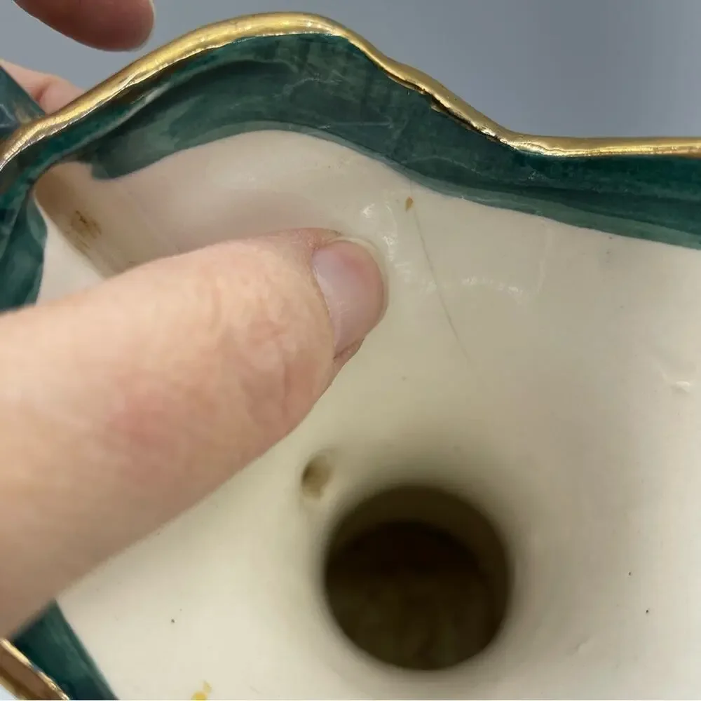 Vintage Hand Painted Peacock Ornate Vase Decor Green Teal Gold Porcelain